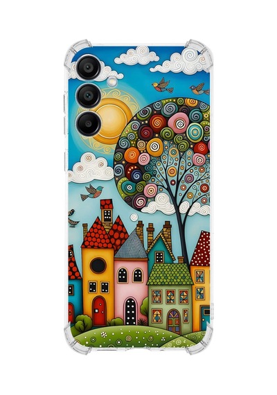 Printify Samsung Galaxy A16 İle Uyumlu Düşlerin Dansı Serisi Gökyüzü Şehri Tasarımlı Uv Baskılı Köşe Korumalı Antişok Kılıf Şeffaf