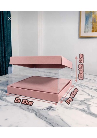 Asetat Gelin Damat Çeyiz Bohça Kutusu Toz Pembe Şeffaf Katlanabilir Demonte Orta Boy 33 33 25cm 1adet