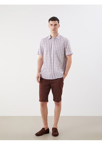 Lcwaıkıkı Classic Kırmızı Regular Fit Kısa Kollu Ekose Poplin Erkek Gömlek