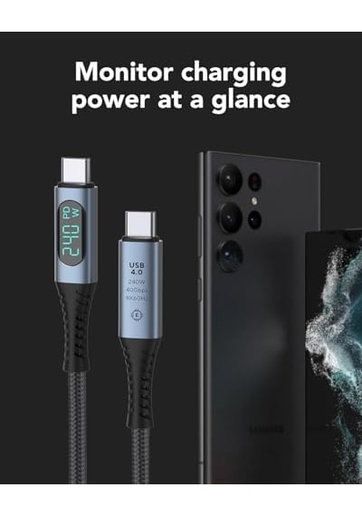 Led Ekranlı 240w Usb C - Usb C Hızlı Şarj Kablosu, 48v/5a Usb-c Pd 3.1, Naylon Örgülü Tip C Erkek - Erkek Kablo Kablosu, Macbook Pro/air/ipad/google/hp// İçin Dizüstü Veri Kablosu