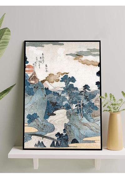 Sakin Nehir Ukiyoe Japon Sanatı Sanatı Çerçeveli Tablo - Çerçeveli Poster, Sanatsal Dekorasyon -