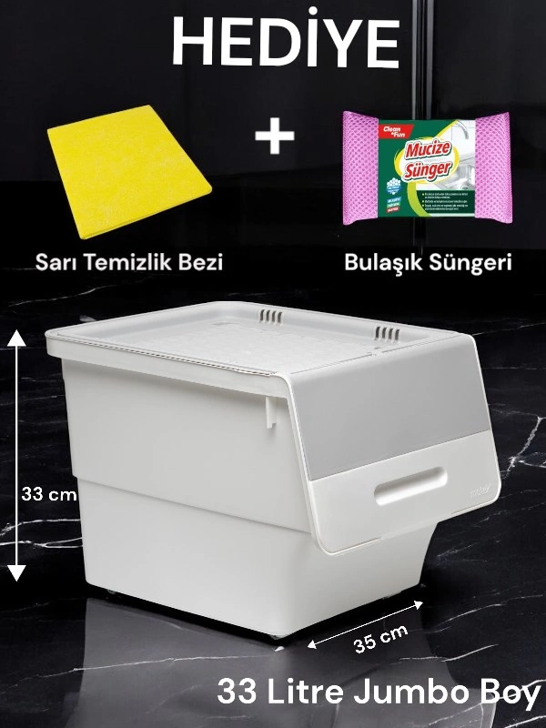 Technow Motek Tch-mt04 33 Litre Beyaz Gri Tekerlekli Tekli Organizer + Temizlik Seti Gri - Beyaz