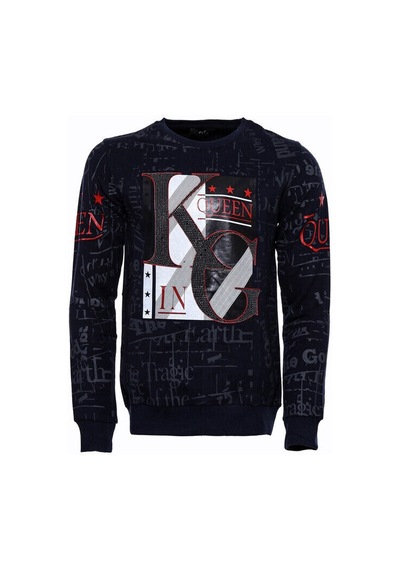 Wessi Lacivert Taşlı Desenli Sweatshirt Lacivert
