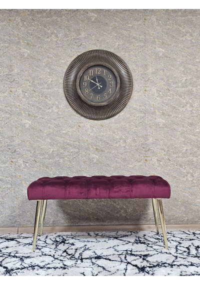 Zafir Gold Kaplama Sivriltme Ayaklı 90 Cm Puf Bench - Puf - Bench - Kasalı Oturak - Oturak - Yatak Ucu Puf Bordo
