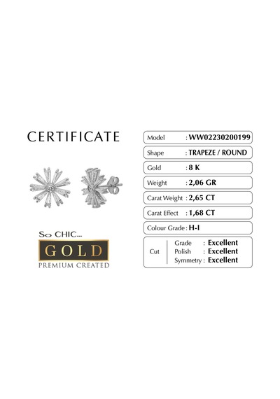 Beyaz Altın Sertifikalı Premium Created Trapez Taşlı Küpe