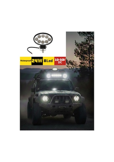 Off Road Çalışma Lamba 10-30v 8 Led 24w Oval Siyah Tır Kamyon İş Makinesi Aydınlatma