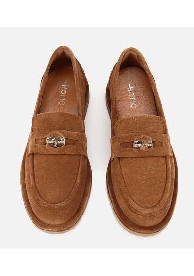 Hotiç Kadın Süet Deri Taba Tokalı Klasik Loafer