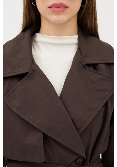 Ressho Kadın Kemerli Uzun Trençkot Su Geçirmez, Astarlı, Oversize Model Kahverengi