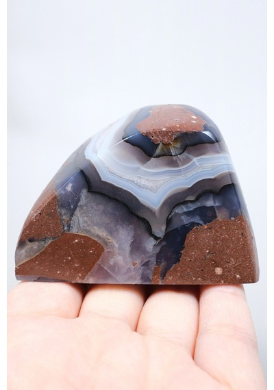 Ametist Akik Serbest Form, Tamamen Cilalanmış Parıldayan Druzy Cep & Bantlı Oniks Akik, 153g