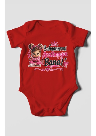 Morivokids Babaanneye Özel Kısa Kollu Bebek Body %100 Pamuk Kırmızı