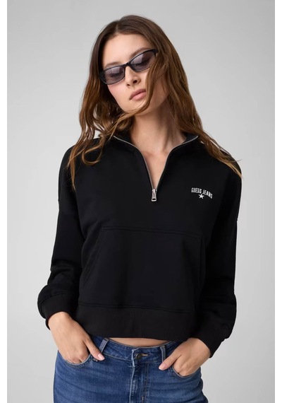 Guess Yarım Fermuarlı Siyah Kadın Sweatshirt W6yq05k3862