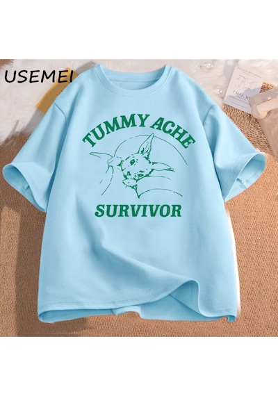 Flood Of Style Karın Ağrısı Survivor T Shirt Erkekler Kadınlar Komik Karın Ağrısı Tee Tshirt Pamuklu T-shirt Mavi