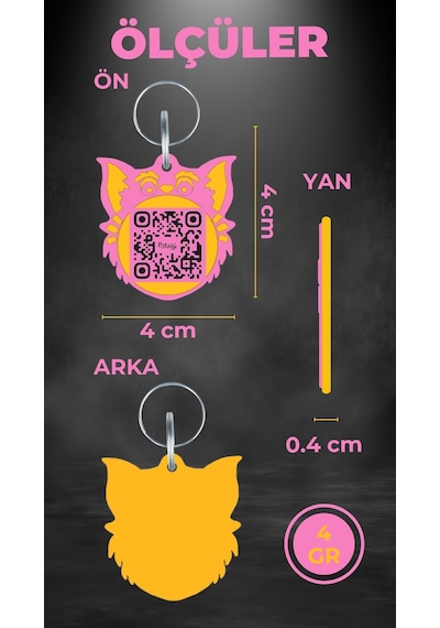 Petjoo 2.Nyan Cat Sarı-Pembe Qr'lı Kedi Künyesi