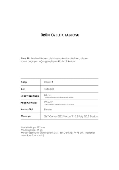 it's basic Kadın T.kot Rengi 2w5-8 Sln05 Mide Rise Flare Fit Süper Esnek Kumaş İç Boy 83cm Denim Jean