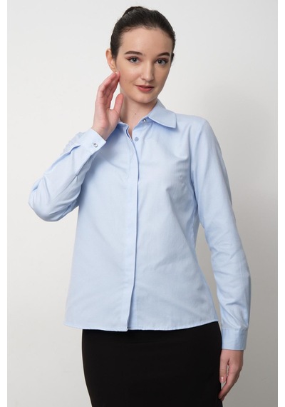 Pera Moda Kadın Slim Fit Pamuklu Ofis Gömleği Bebe Mavisi