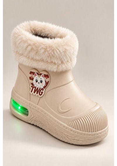 Muggo Muppy Işıklı Kürk Detaylı Unisex Çocuk Günlük Yağmur Ve Kar Botu Bej