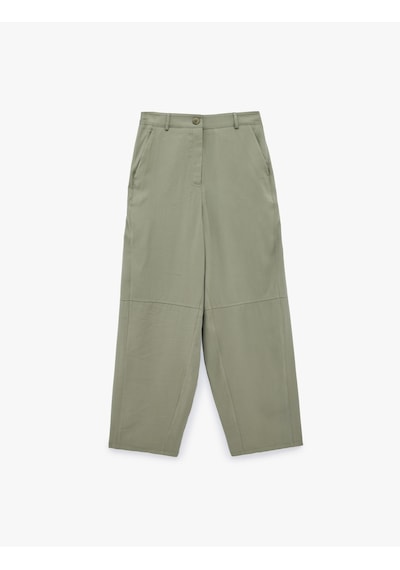 Koton Viskon Cupro Kumaş Beli Lastikli Cepli Düz Bol Paça Pantolon Haki 6sak40141ew