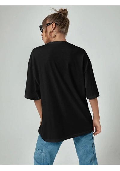 Startmore Unisex Balance Baskılı Oversize Boyfriend T-shirt Siyah