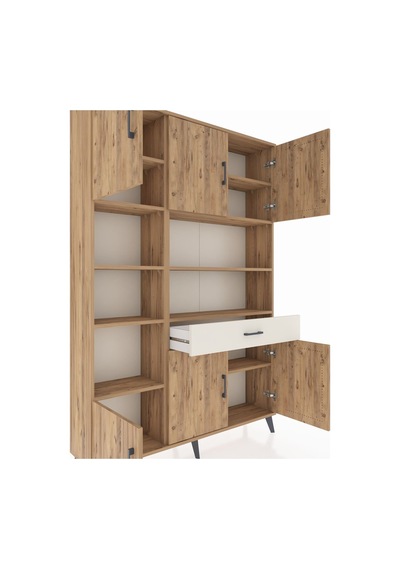 Arges Dolap 10 Raflı Tek Çekmeceli 6 Kapaklı 132x30x195 Çam-ç... Çam