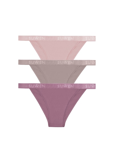 Suwen 3 Lü Pamuklu Slip Külot St0045601366 Mor - Pembe - Kahverengi