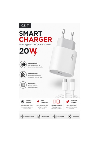 C5t Smart Charger 20w Type C To Type C Kablolu Hızlı Şarj Aleti Fast Charging Smart Chip Safe Charging Usb C Adaptör Ve Şarj Kablosu C5t Smart Charger 20w Type C To Type C Kablolu Hızlı Şarj Aleti Fast Charging Smart Chip Safe Charging Usb C Adaptör Ve Şarj Kablosu