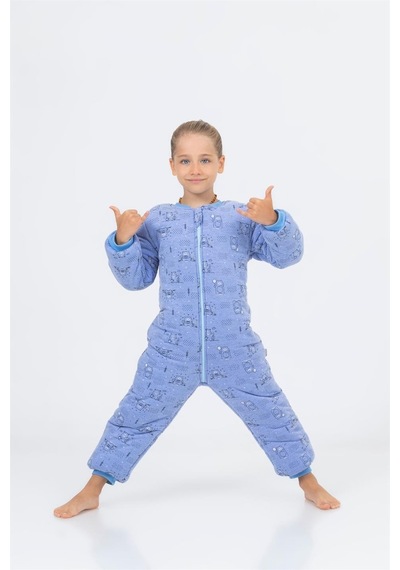 Cantoy Kız Erkek Çocuk Kalın Elyaf Dolgulu Premium Kalite 2.5 Tog Desenli Uyku Tulumu Mavi Melanj