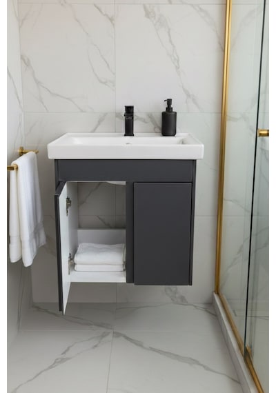 Magma 50 Cm, Lavabolu Alt Banyo Dolabı, Kapaklı Banyo Alt Dolabı, Seramik Lavabo Dahil Antrasit Mdf Antrasit Magma 50 Cm, Lavabolu Alt Banyo Dolabı, Kapaklı Banyo Alt Dolabı, Seramik Lavabo Dahil Antrasit Mdf Antrasit