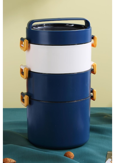 Vagonlife Lunch Box 3 Katlı Büyük Boy 1800 Ml Ofis-okul İçin Yeni Nesil Sefer Tası-fflbox3kat1800ml Lacivert