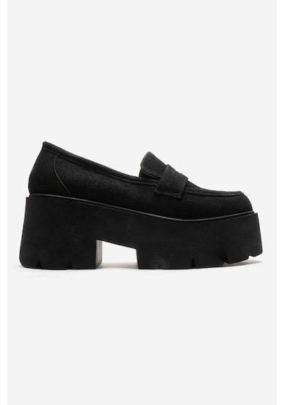Luvishoes Santıa Siyah Süet Kadın Kalın Tabanlı Loafer Ayakkabı Siyah