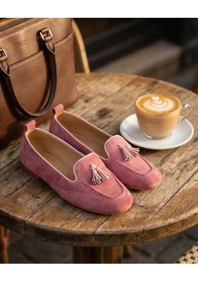 Futsishoes Mılet Pembe Süet Hakiki Deri Püsküllü Loafer Kadın Babet