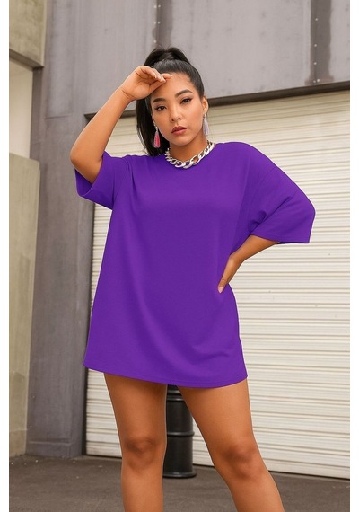 Benroma Düz Oversize Unisex Tişört Ycb2 Mor