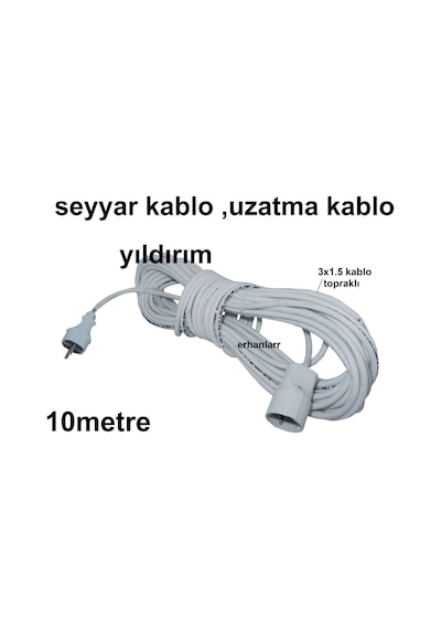Seyyar Kablo Uzatma Kablo Ara Kablo 10 Metre Beyaz Renk On Met