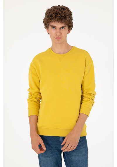 U.S. Polo Assn. Erkek Bisiklet Yaka Sarı Basic Şardonlu Sweatshirt 50295148-VR094