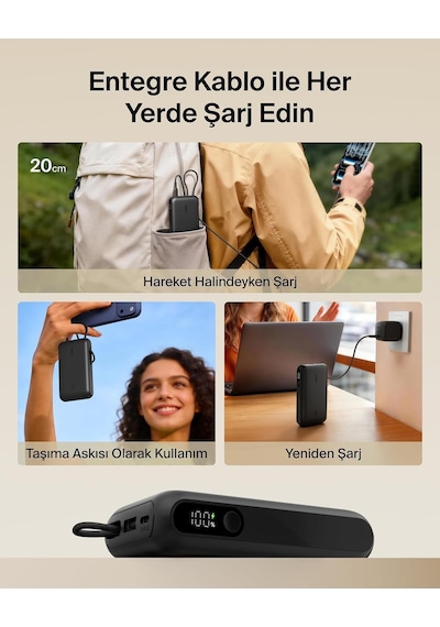 Belkin Bpb029hqbk Ultracharge 10000mah 45w Dahili Usb-c Kablolu Dijital Göstergeli Powerbank - Siyah