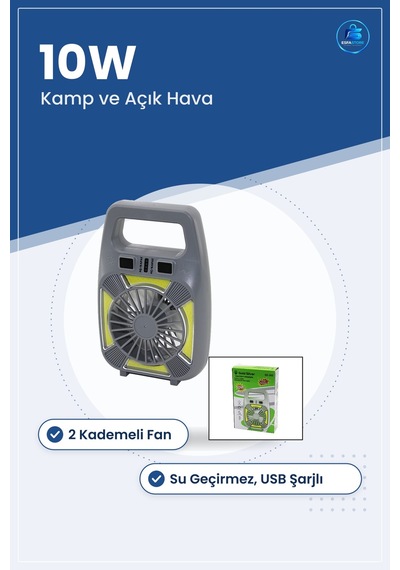 Usb Şarjlı 2in1 Mini Vantilatör Fener 10w 2 Kademe Su Geçirmez Ta