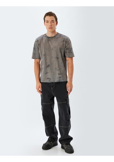 Koton Oversize Tişört Batik Desenli Kısa Kollu Bisiklet Yaka Pamuklu Mor Desenli 4sam10331hk Mor
