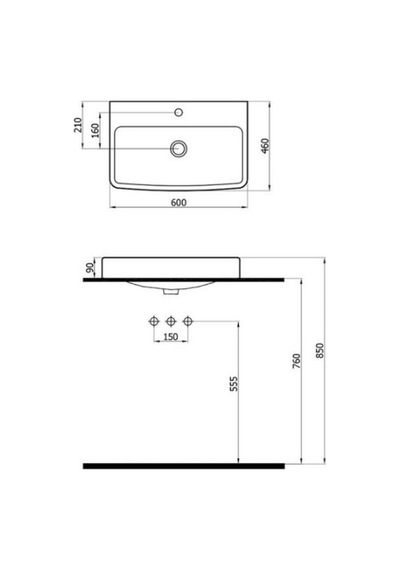 Newarc Aqua Batarya Delikli 60x46 Cm Beyaz Lavabo