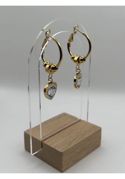 Arnes Jewelry Çelik Sallantılı Zirkon Taşlı Kalpli Küpe Ar190nes Gold
