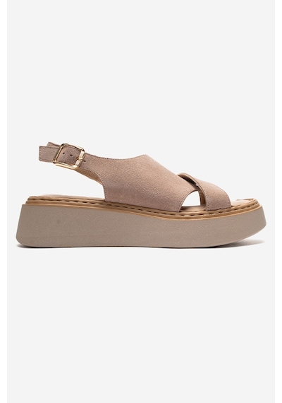 Luvishoes Vıen Bej Süet Hakiki Deri Kadın Sandalet Bej