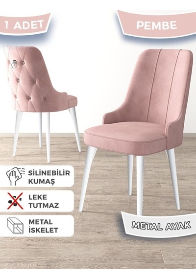 Canisa Newa Serisi, 1.sınıf Babyface Kumaş Beyaz Metal Ayak Gümüş Halkalı, 6 Adet Pembe Sandalye Sandalye Pembe Ayaklar Beyaz