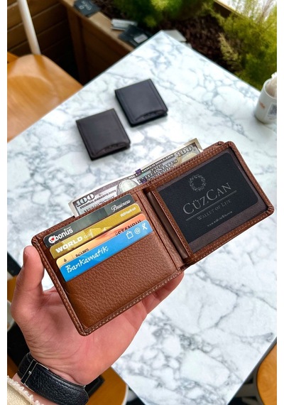 Taba Kelebek Model Gerçek Deri Erkek Isme Özel Baskılı Cüzdan Taba
