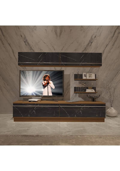 Decoraktiv Eko 5b Mdf Std Tv Ünitesi Tv Sehpası Ceviz - Siyah Mermer