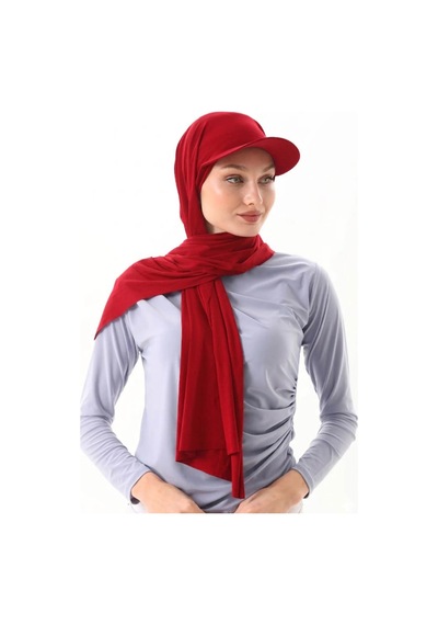 Aldaıyr Şapkalı Boneli Hazır Şal Hijab Sandy Kırmızı 91111595