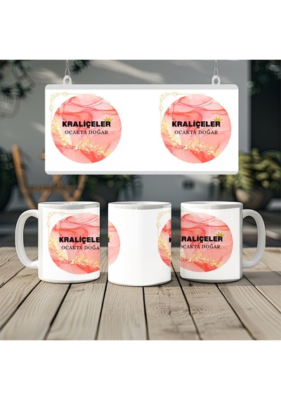 Kraliçeler Ocakta Doğar Yazılı Pembe Mermer Simli Kupa Bardak - Kadın Doğum Günü Hediye Beyaz