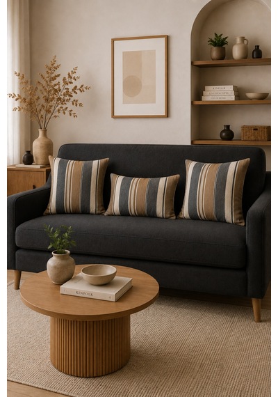 Wellsoft Dekoratif Kırlent Kılıfı 45x45 Ve 30x50 Peluş Koltuk Kanepe Yastık Kılıfı Çizgili 30 x 50