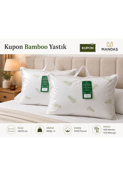 Kupon 2li Bamboo Yastık 2x800gr Çantalı 50x70 Beyaz