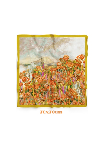 Süsen Bahçesi Koyu Hardal Desen 70 70cm Bandana/fular Çok Renkli