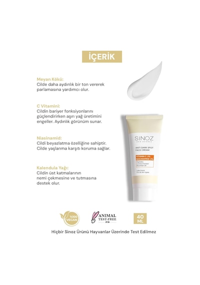 Sinoz Leke Kremi Vitamin C 3% Niacinamide 2% 40 Ml