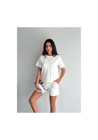 Gugus Kadın Kısa Şortlu/t-shirt 2li Takım Modal Kumaş Beyaz
