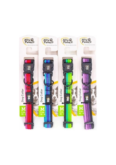 Ally Paws Köpek Boyun Tasması M Beden 35-50 Cm Reflektörlü Klips Tokalı Çok Renkli